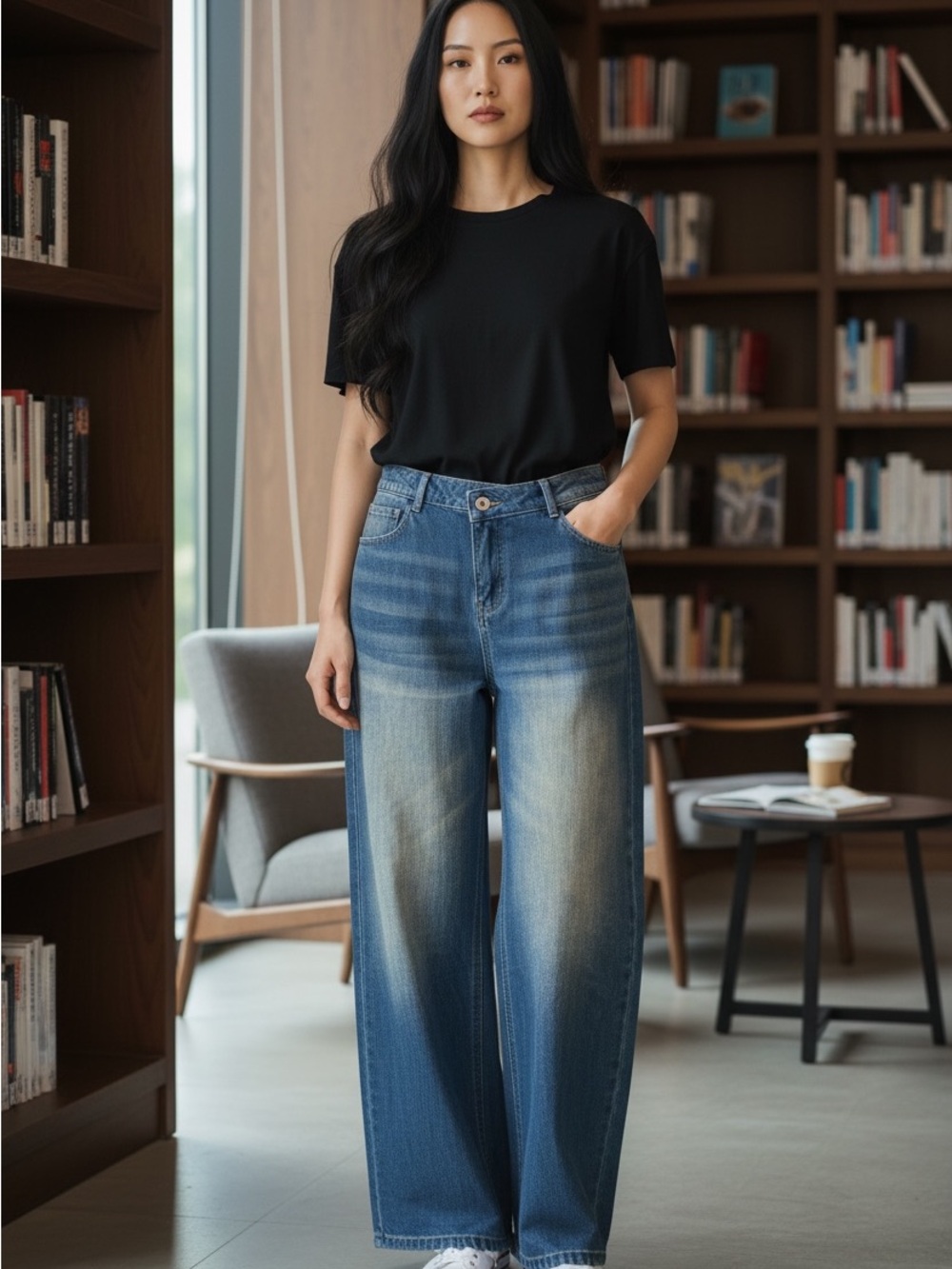 Halara Petite M Asymmetrical Button Crossover Waist Wide Leg Jeans NWT